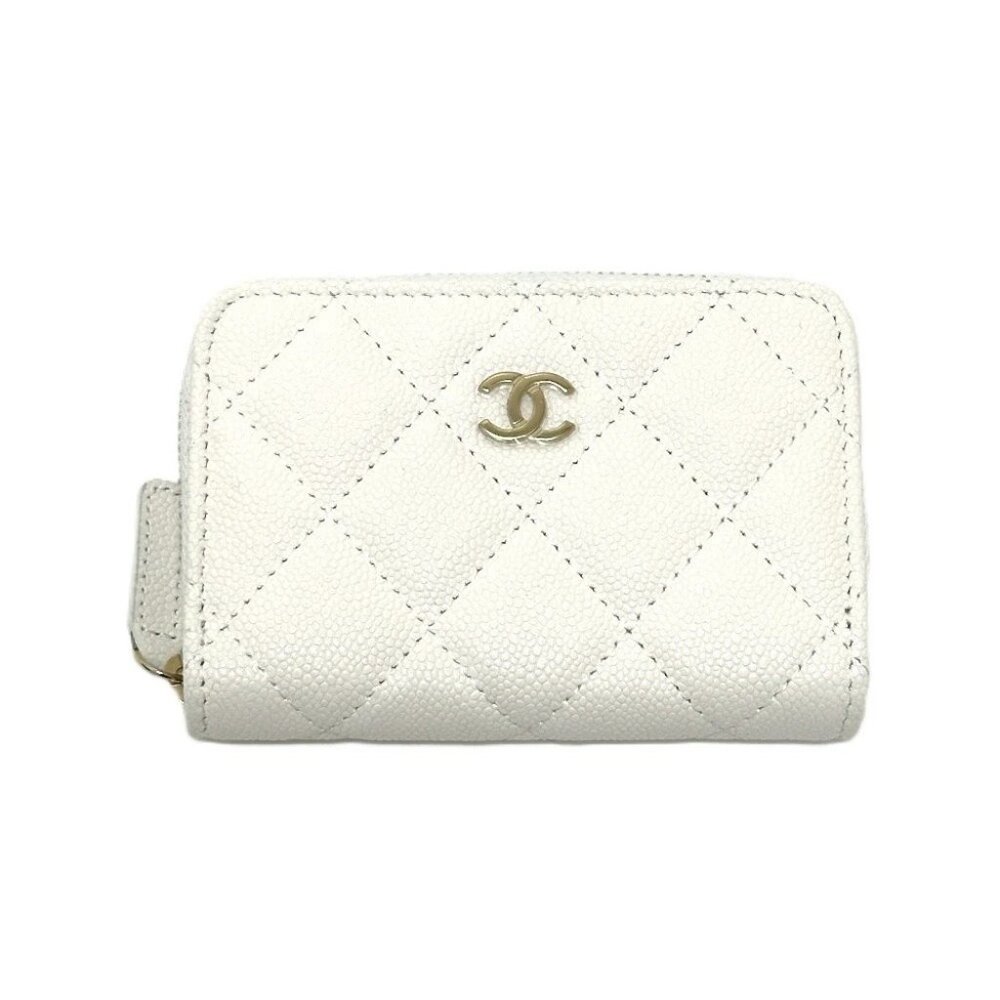 CHANEL AP0216 Matelasse Mark Classic zip coin purse Caviar Leather White Unused